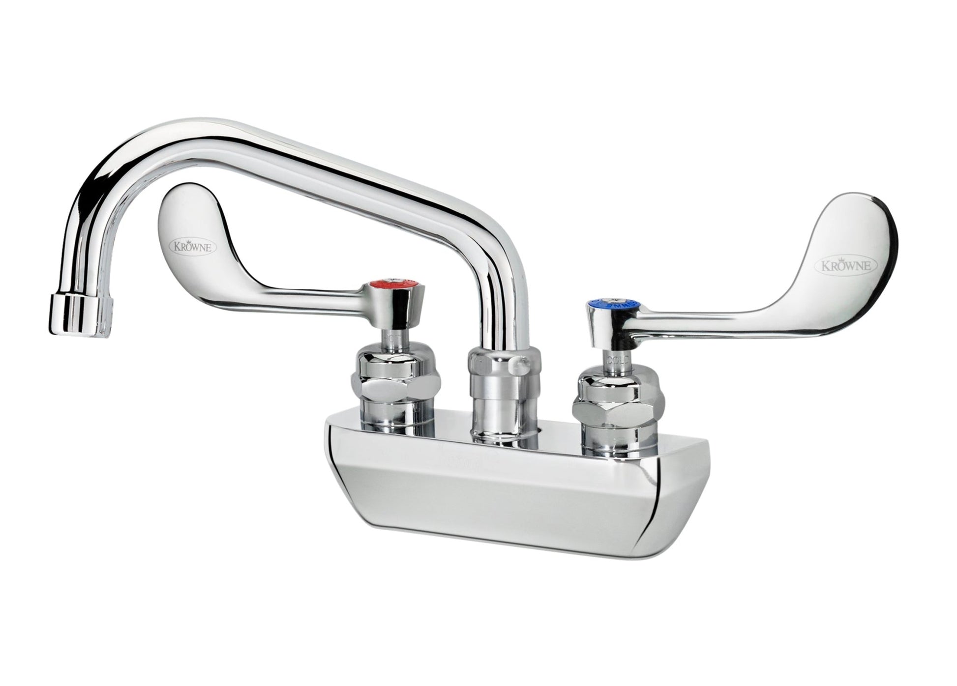 Krowne 14 - 406L - L - E6, Royal Series 4" Center Wall Mount Faucet with 6" Spout & Vandal Resistant Wrist Blades Handles
