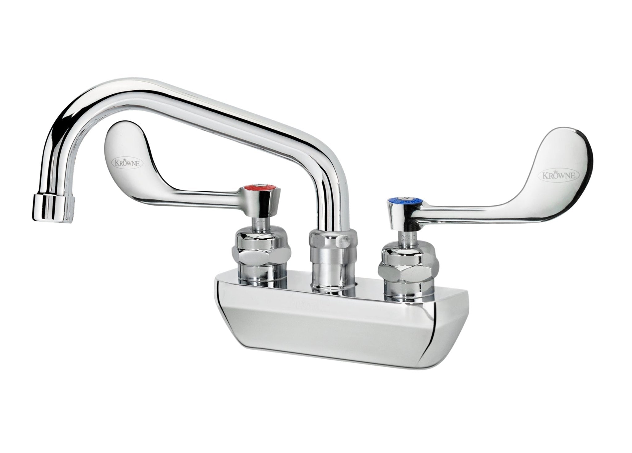 Krowne 14 - 406L - L - E6, Royal Series 4" Center Wall Mount Faucet with 6" Spout & Vandal Resistant Wrist Blades Handles