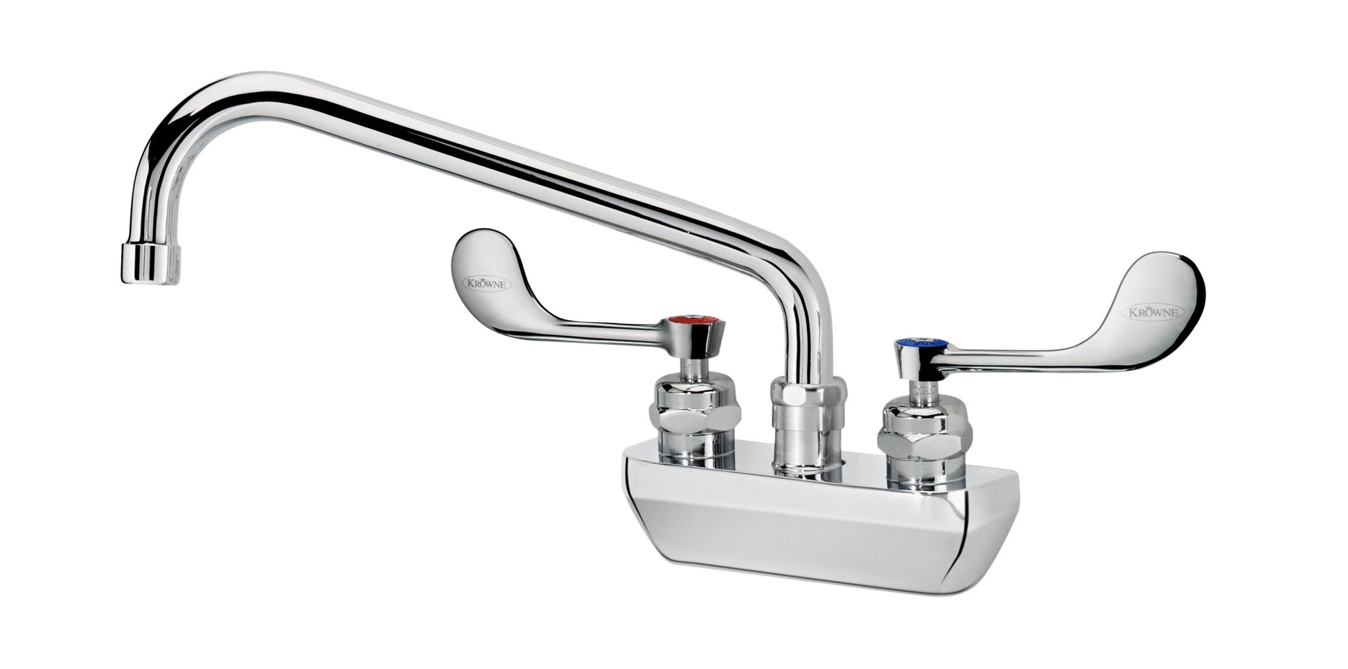 Krowne 14 - 410L - W - E4, Royal Series 4" Center Wall Mount Faucet with 10" Spout & Vandal Resistant Wrist Blades Handles