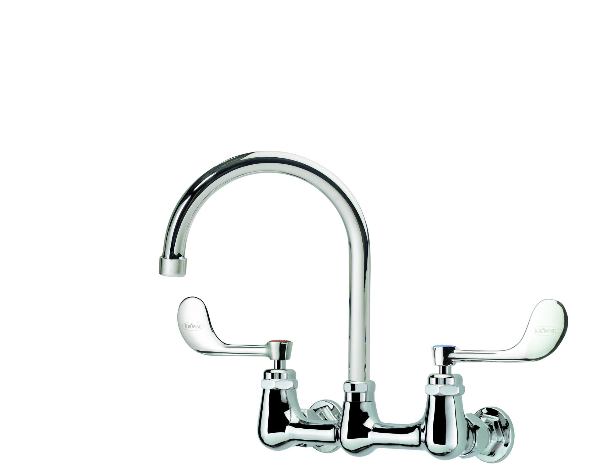 Krowne 14 - 801L - W - E4, Royal Series 8" Center Wall Mount Faucet with 6" Wide Gooseneck Spout & Vandal Resistant Wrist Blades Handles