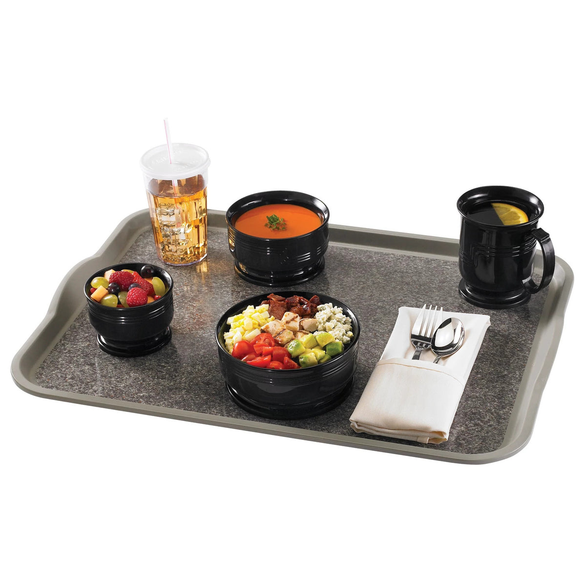 Cambro 1418VCH381 Non-Skid Versa Camtray with Handles, 18" x 14" - Pearl Gray w/ Titan