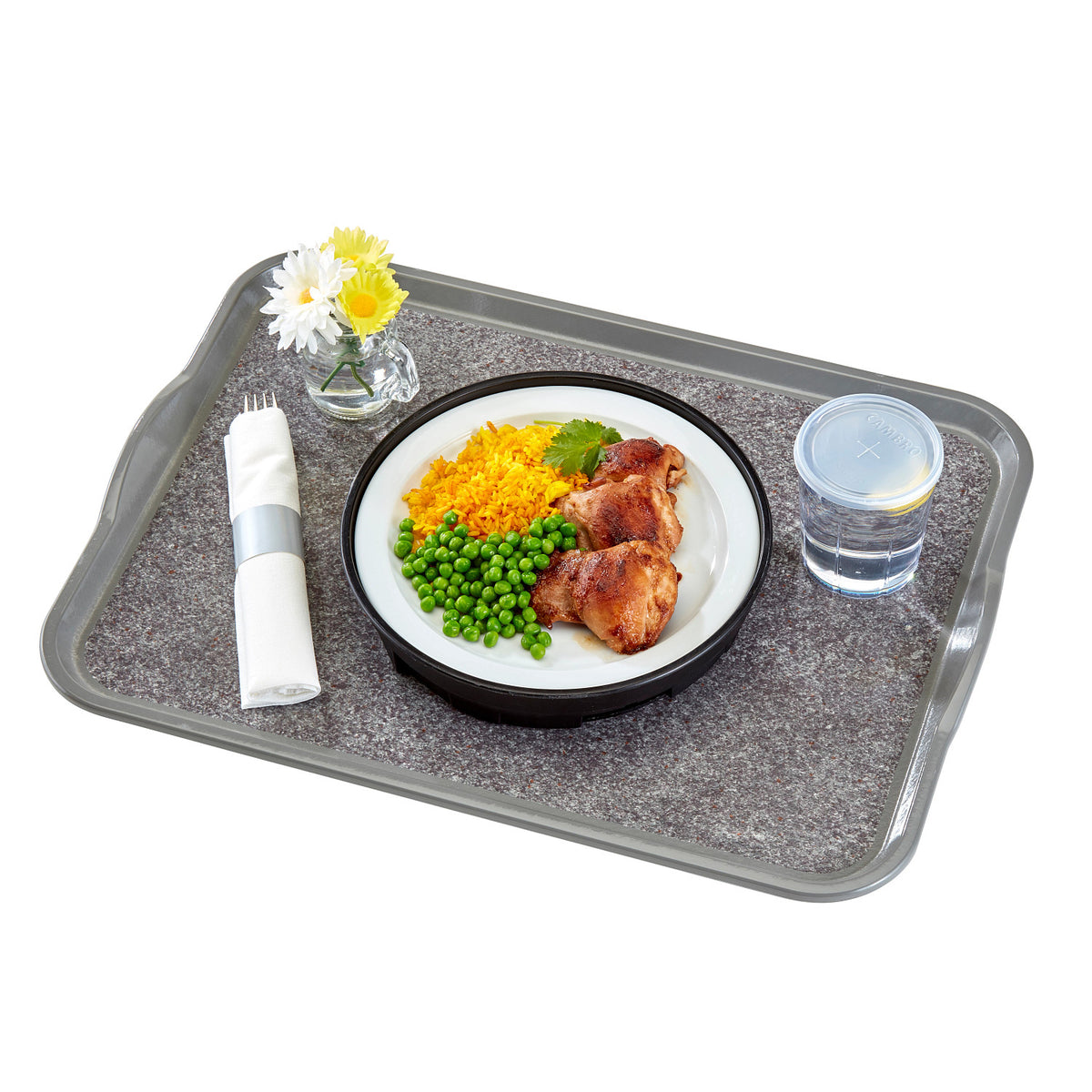 Cambro 1418VCH381 Non-Skid Versa Camtray with Handles, 18" x 14" - Pearl Gray w/ Titan