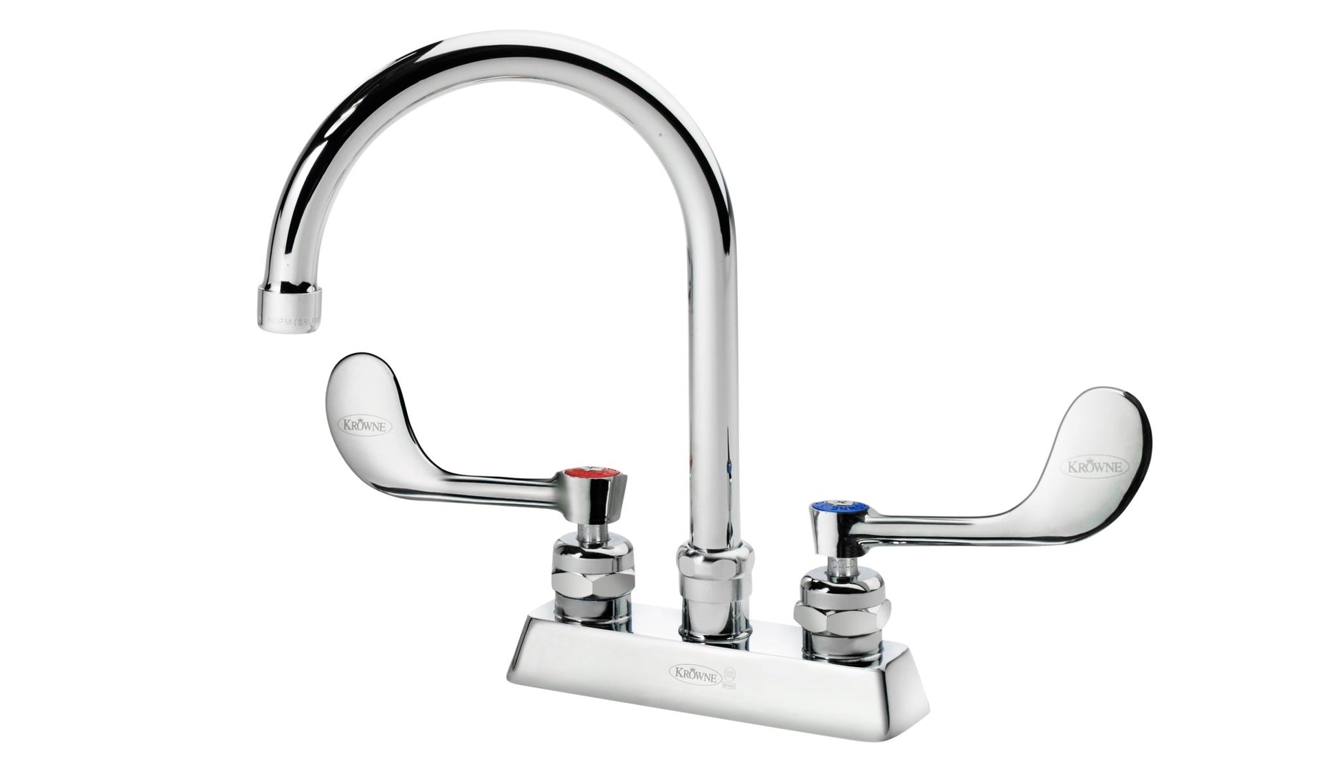 Krowne 15 - 301L - W - E4, Royal Series 4" Center Deck Mount Faucet with 6" Wide Gooseneck Spout & Vandal Resistant Wrist Blades Handles