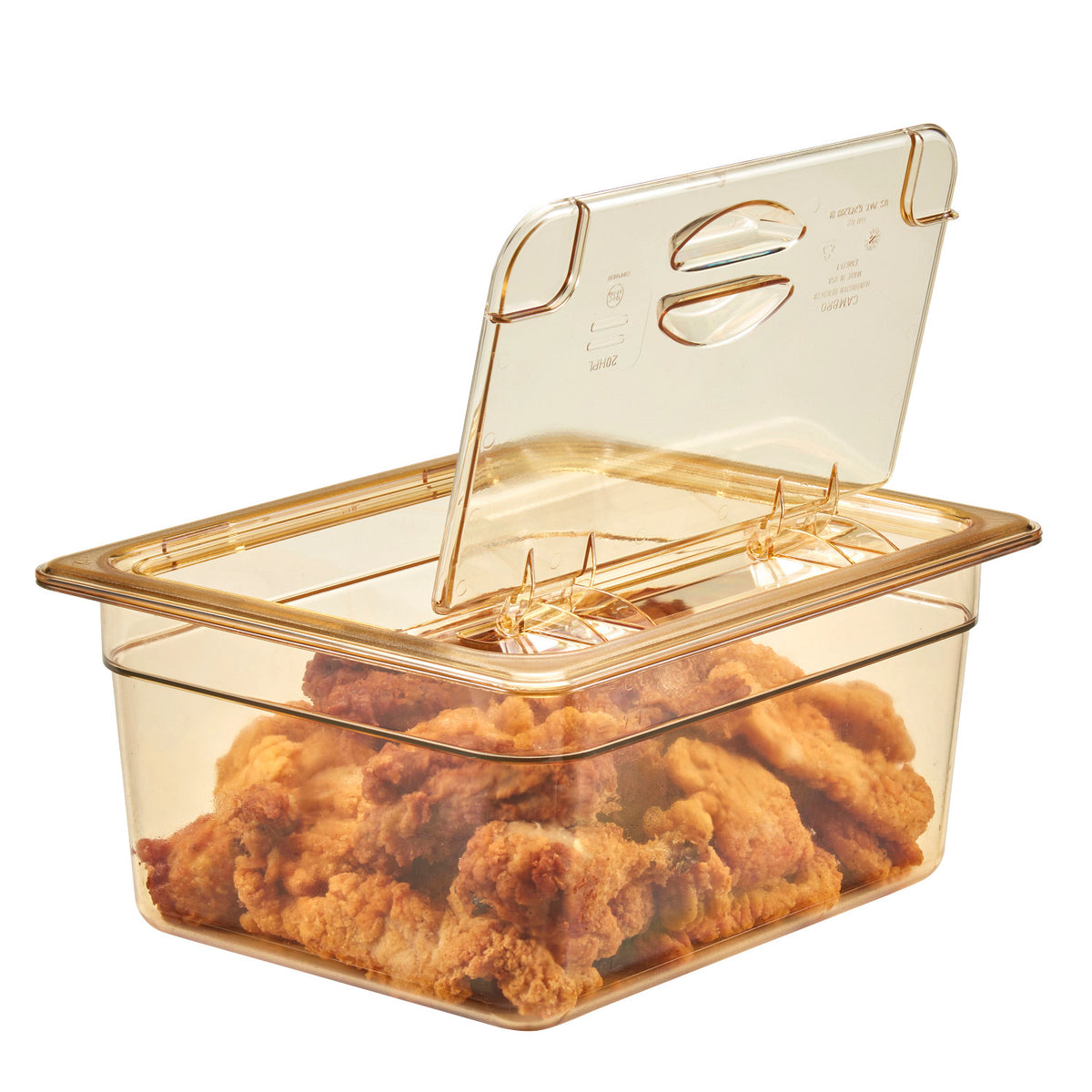 Cambro 20HPL150 H-Pan High Heat FlipLid, Half Size Solid Hinged Food Pan Cover - Amber