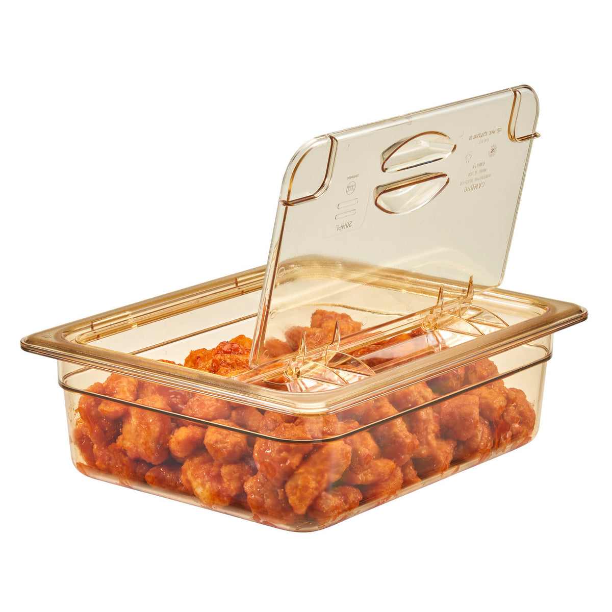 Cambro 20HPL150 H-Pan High Heat FlipLid, Half Size Solid Hinged Food Pan Cover - Amber