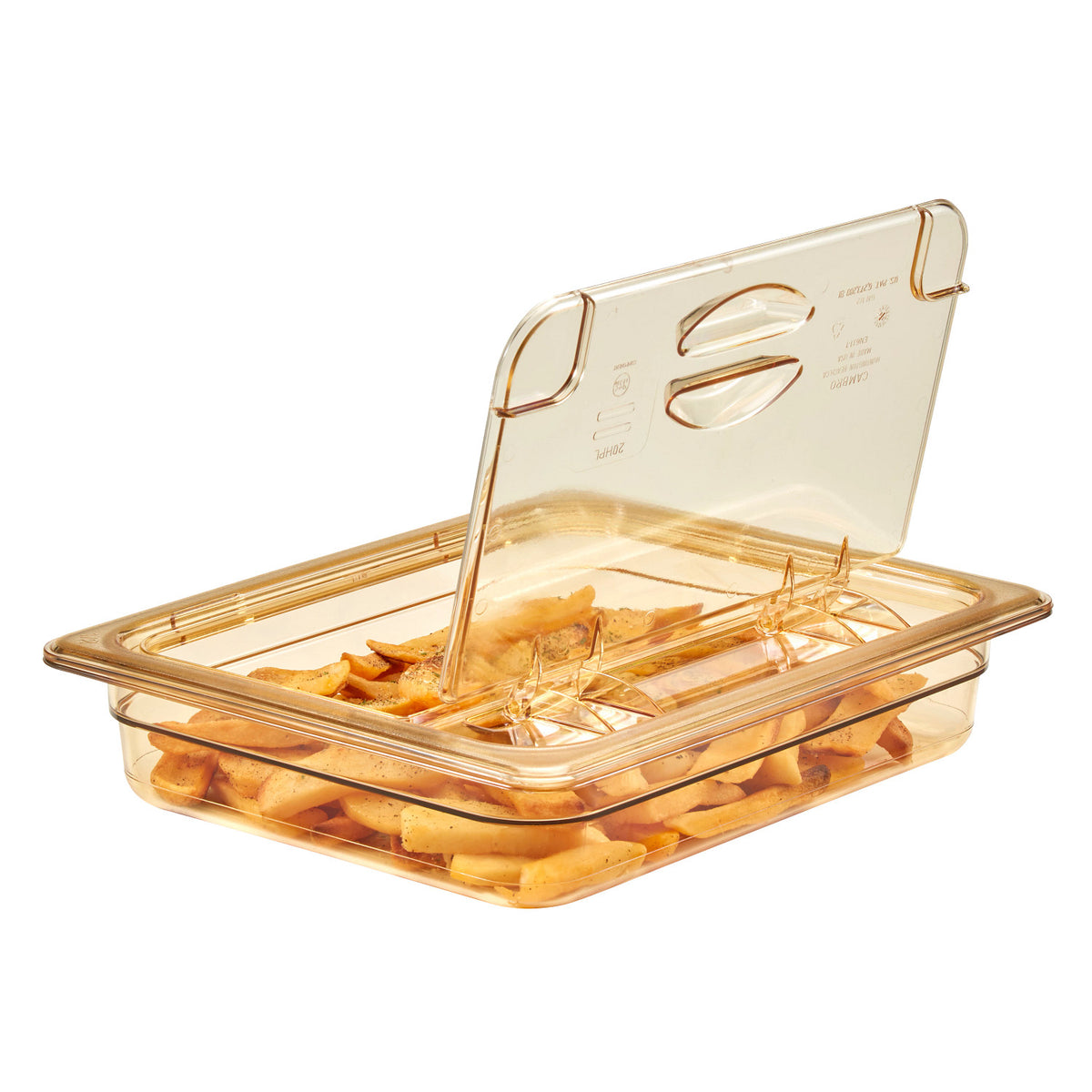 Cambro 20HPL150 H-Pan High Heat FlipLid, Half Size Solid Hinged Food Pan Cover - Amber