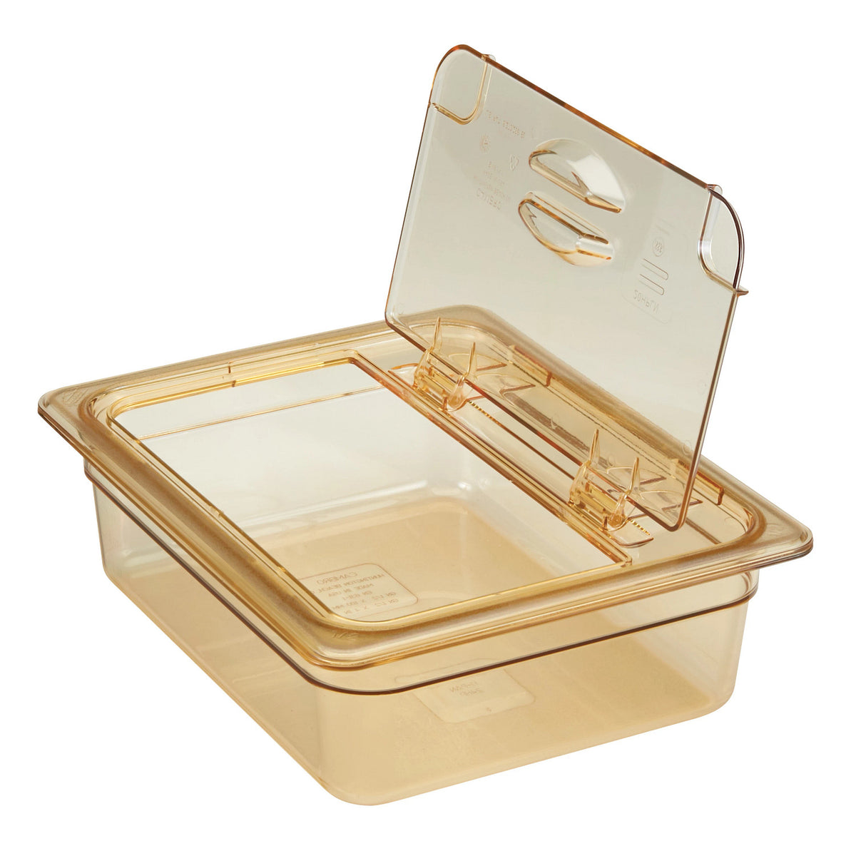 Cambro 20HPL150 H-Pan High Heat FlipLid, Half Size Solid Hinged Food Pan Cover - Amber