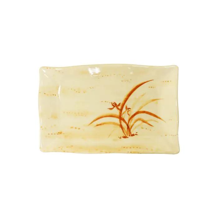 Thunder Group 2414, 13 1/2" X 9 1/8" WAVE RECTANGULAR PLATE, GOLD ORCHID, Melamine, NSF, Case Pack of 12
