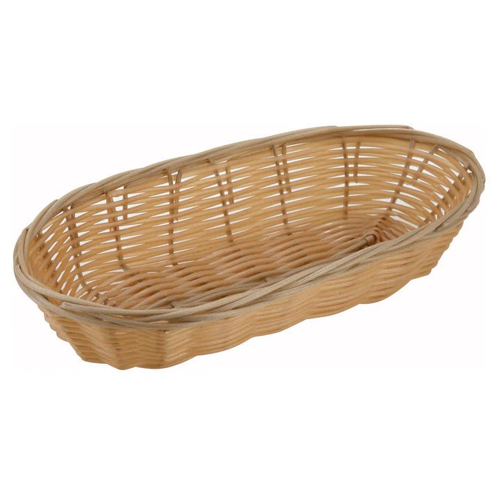 WINCO PWBN - 9B Tan Poly Woven Baskets, Long Oval, 9" x 5.5" x 1.81", pack of 12