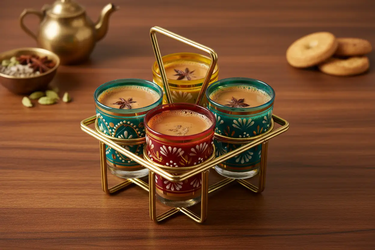 Gold Color Chai Carrier for 4 Glasses by Nishi Enterprise Inc (gold-color-chai-carrier-for-4-glasses)