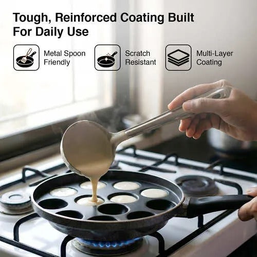 Prestige Omega Select Plus 12 Pits Paniyarakkal with Lid 24 cm Diameter (Aluminium, Non-stick)