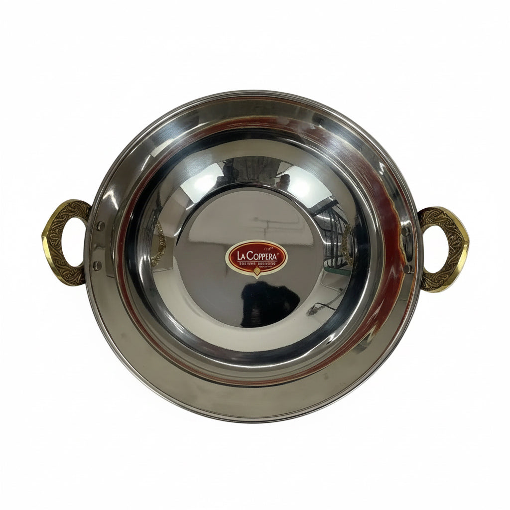 Hammered Stainless Steel and Copper Double Walled Serving Kadai by Nishi Enterprise Inc (hammered-stainless-steel-and-copper-double-walled-serving-kadai)