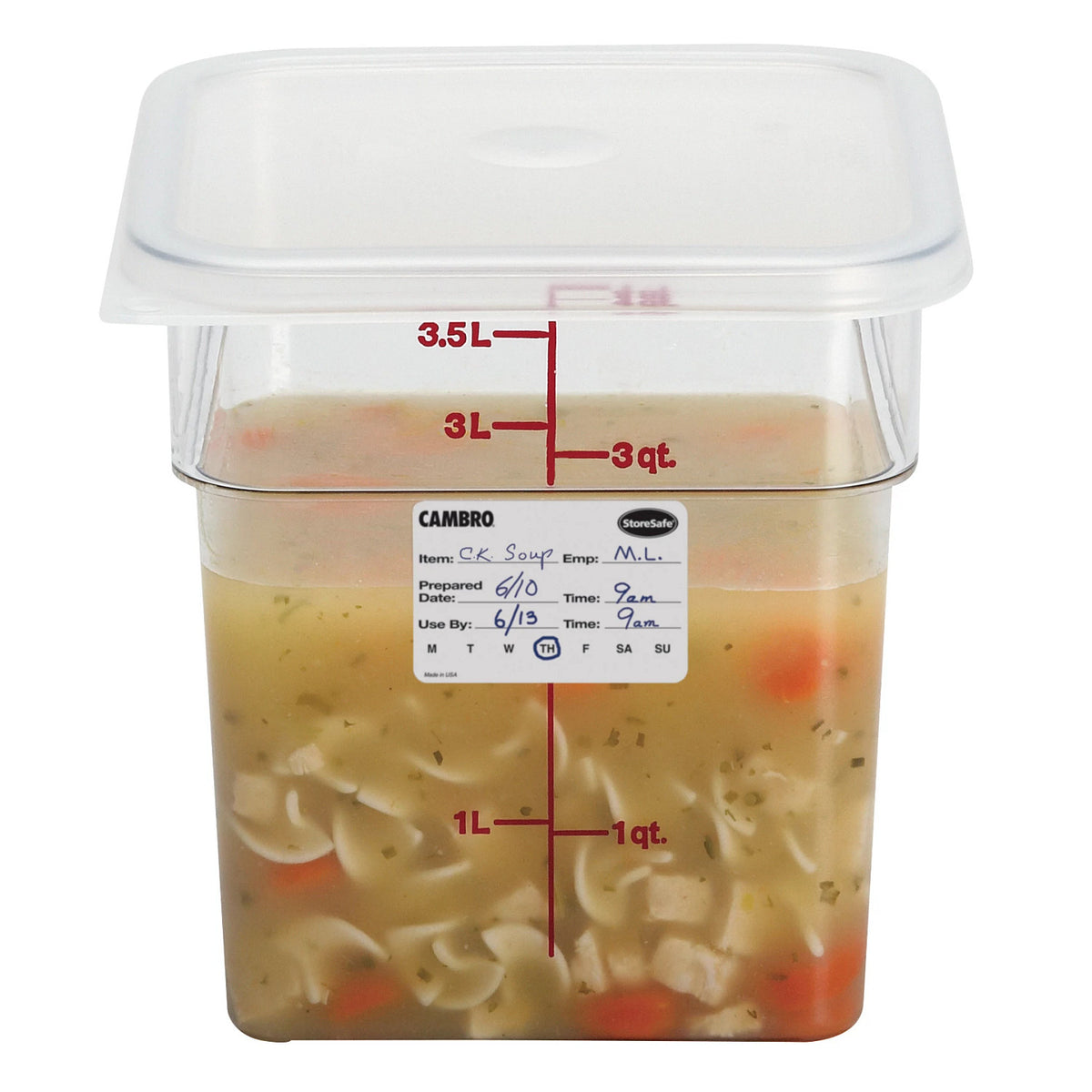 Cambro 4SFSCW135 Camwear CamSquare Square Food Storage Container, 4 qt., Clear - Clear
