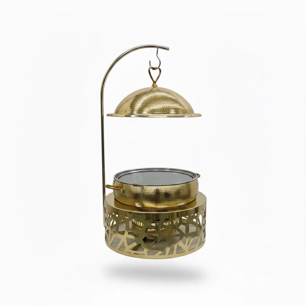 Arabic Hammered golden Chaffing dish by Nishi Enterprise Inc (arabic-hammered-golden-chaffing-dish)