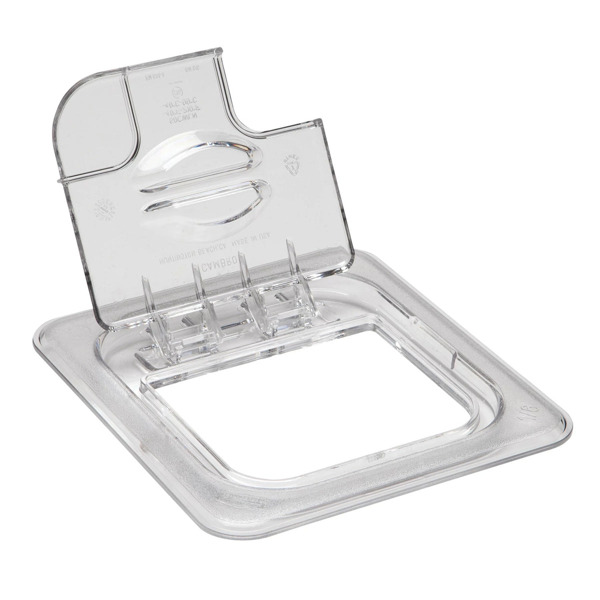 Cambro 60CWLN135 Camwear Sixth Size FlipLid, Notched, 6 15/16" x 6 3/8" - Clear