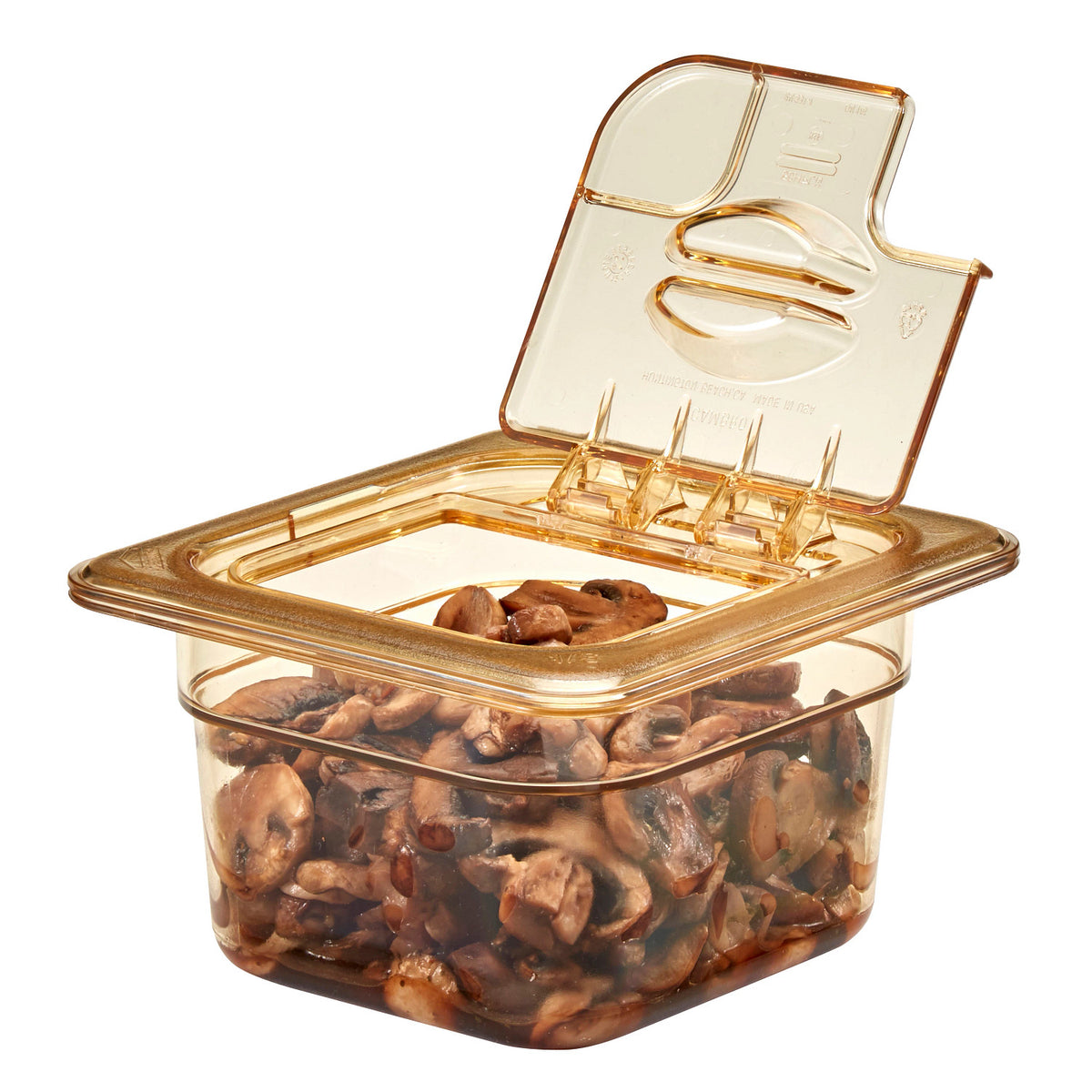 Cambro 60HPLN150 H-Pan High Heat FlipLid, Sixth Size Notched Hinged Food Pan Cover - Amber