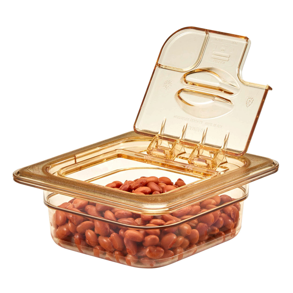 Cambro 60HPLN150 H-Pan High Heat FlipLid, Sixth Size Notched Hinged Food Pan Cover - Amber