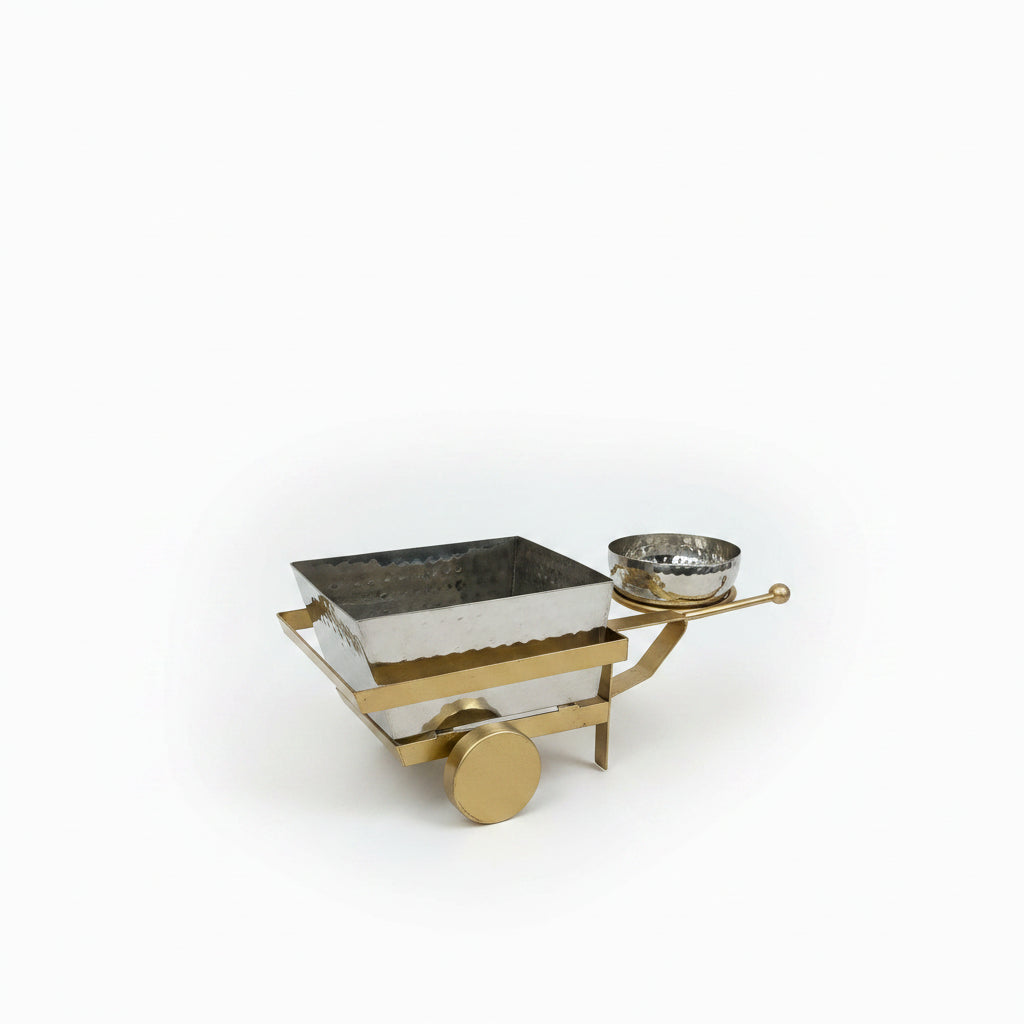Hammered stainless steel server trolly with golden trolly and handle by Nishi Enterprise Inc (hammered-stainless-steel-server-trolly-with-golden-trolly-and-handle)