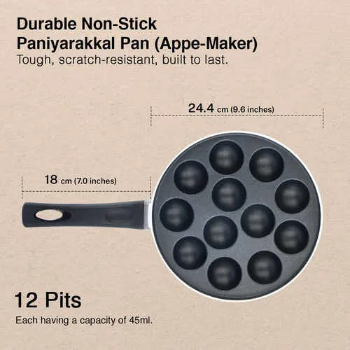 Prestige Omega Select Plus 12 Pits Paniyarakkal with Lid 24 cm Diameter (Aluminium, Non-stick)