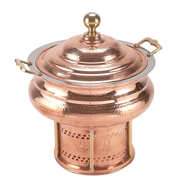 Copper Step Handi Bowl Chafing Dish with Brass Lid Holder - 7 Qt.-without stand