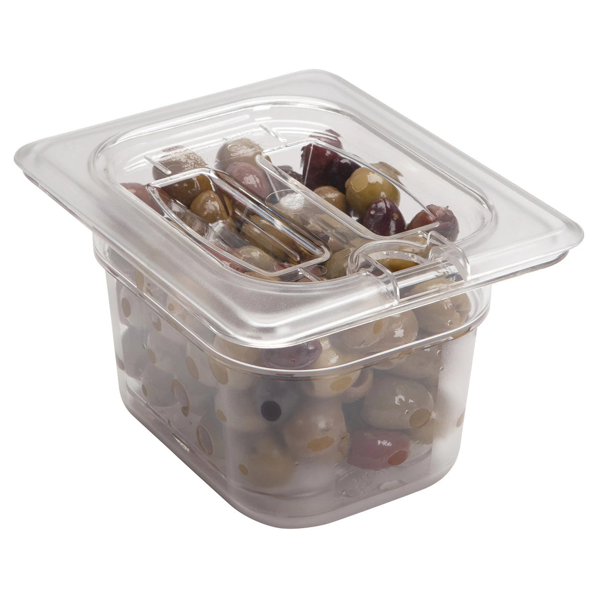 Cambro 80CWCHN135 Camwear Eighth Size Food Pan Notched Cover w/Handle, 6 3/8" x 5 1/4" - Clear