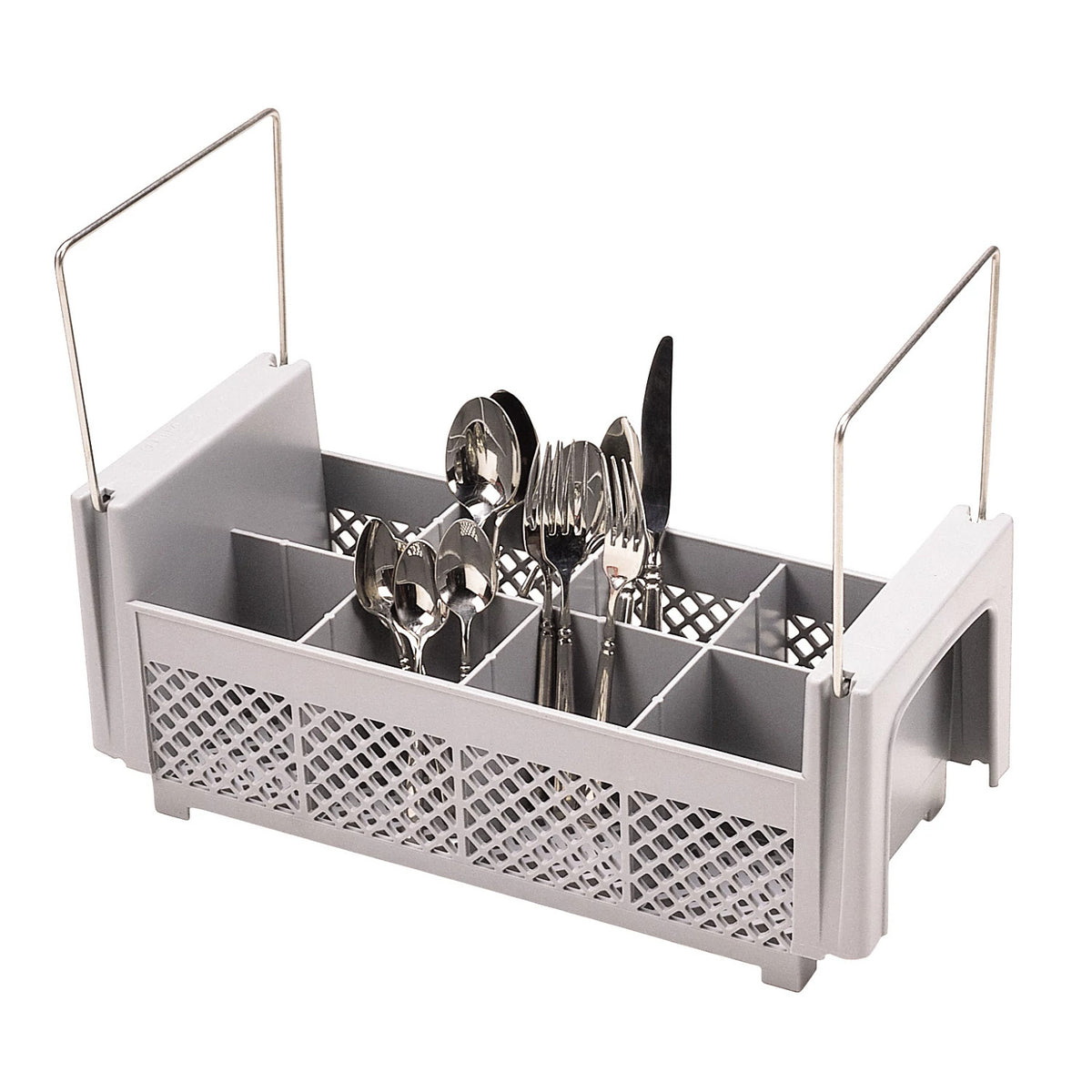 Cambro 8FB434151 Camrack 8 Comp Flatware Basket, with handles, 7 1/4" H - Soft Gray