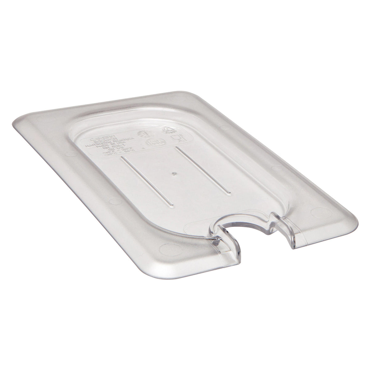 Cambro 90CWCN135 Camwear Ninth Size Food Pan Flat Notched Cover, 6 15/16" x 4 1/4" - Clear