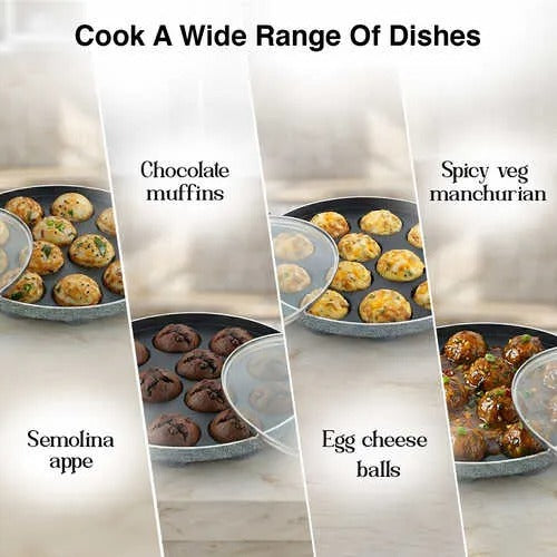 Prestige Omega Select Plus 12 Pits Paniyarakkal with Lid 24 cm Diameter (Aluminium, Non-stick)