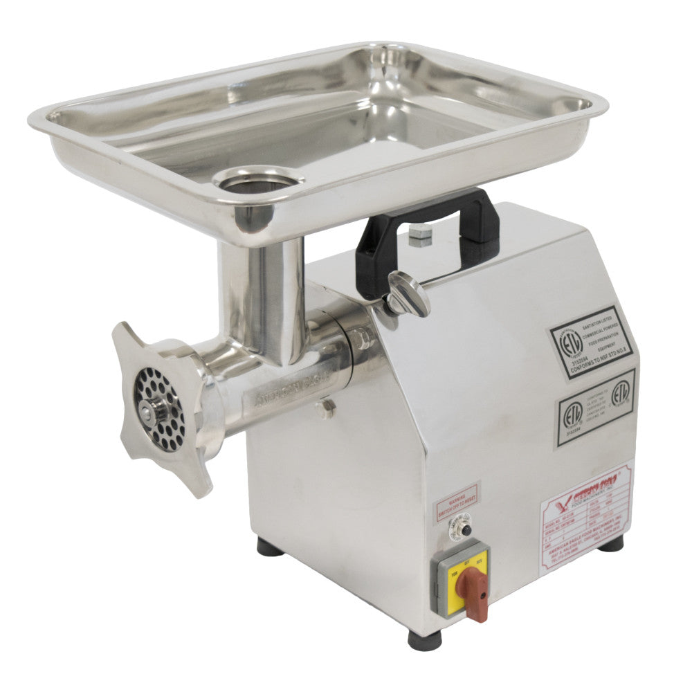 Commercial 1 HP stainless steel meat grinder with feeder pan