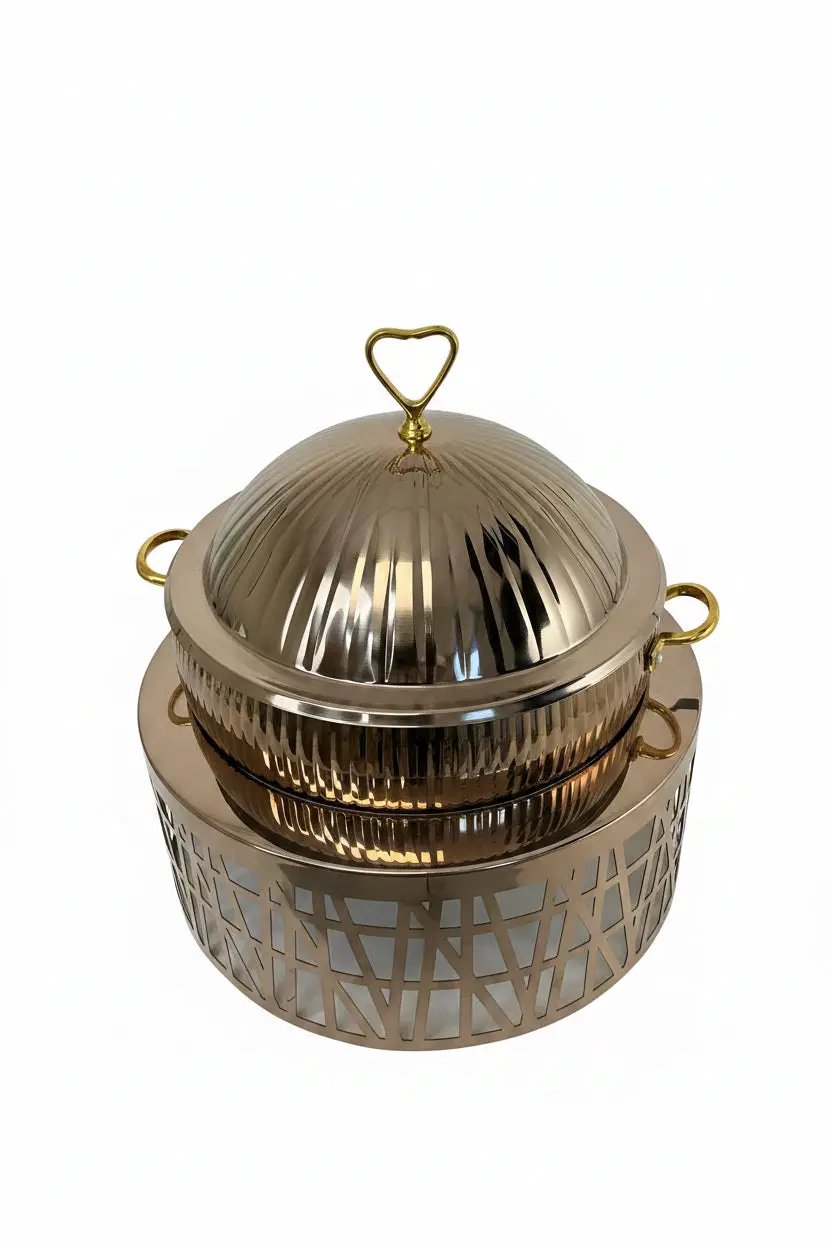 Antique Rose Gold Chafing with Golden Brass Handles Front