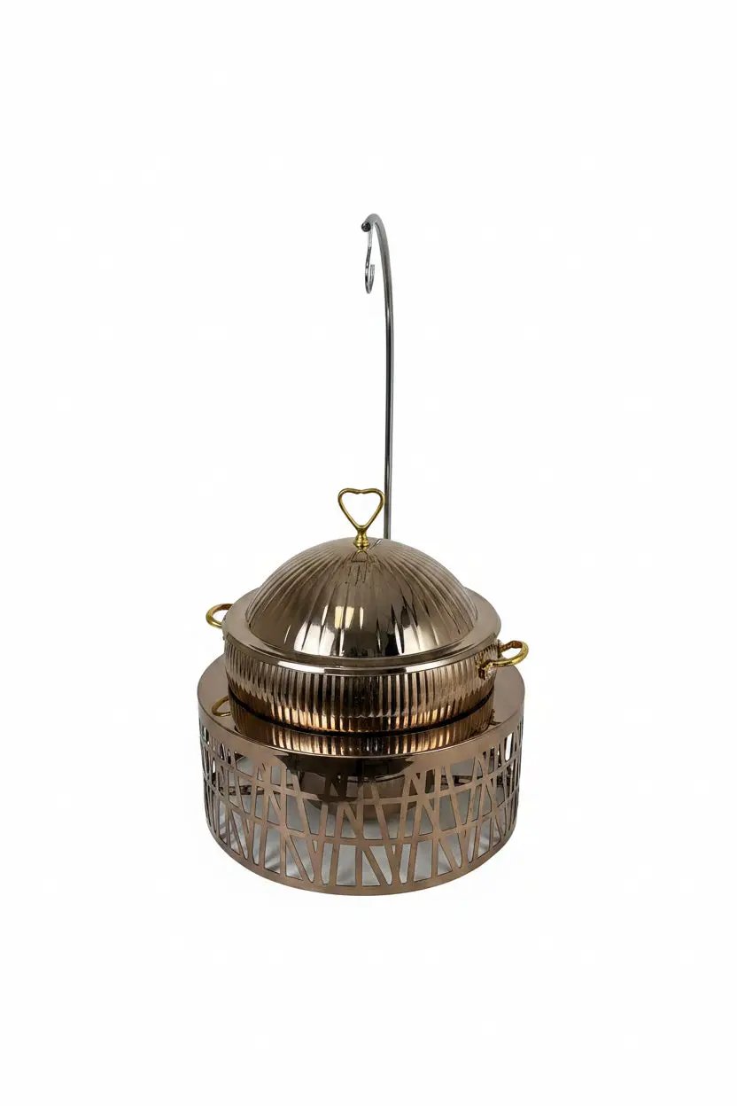 Antique Rose Gold Chafing with Golden Brass Handles Overview