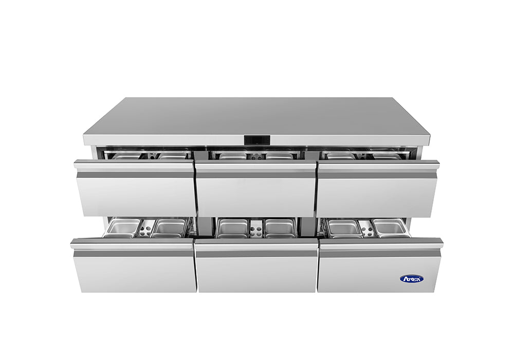 Atosa AUR72D6 73" Undercounter Refrigerator with Drawers, 18.9 Cu. Ft.