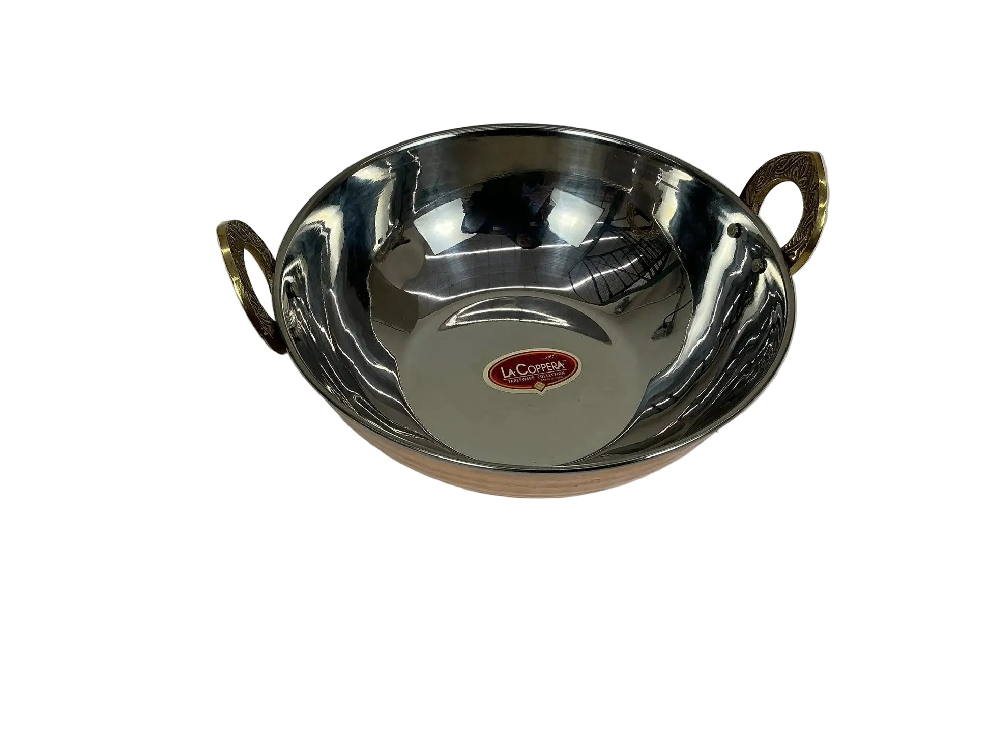 Hammered Stainless Steel and Copper Double Walled Serving Kadai by Nishi Enterprise Inc (hammered-stainless-steel-and-copper-double-walled-serving-kadai)