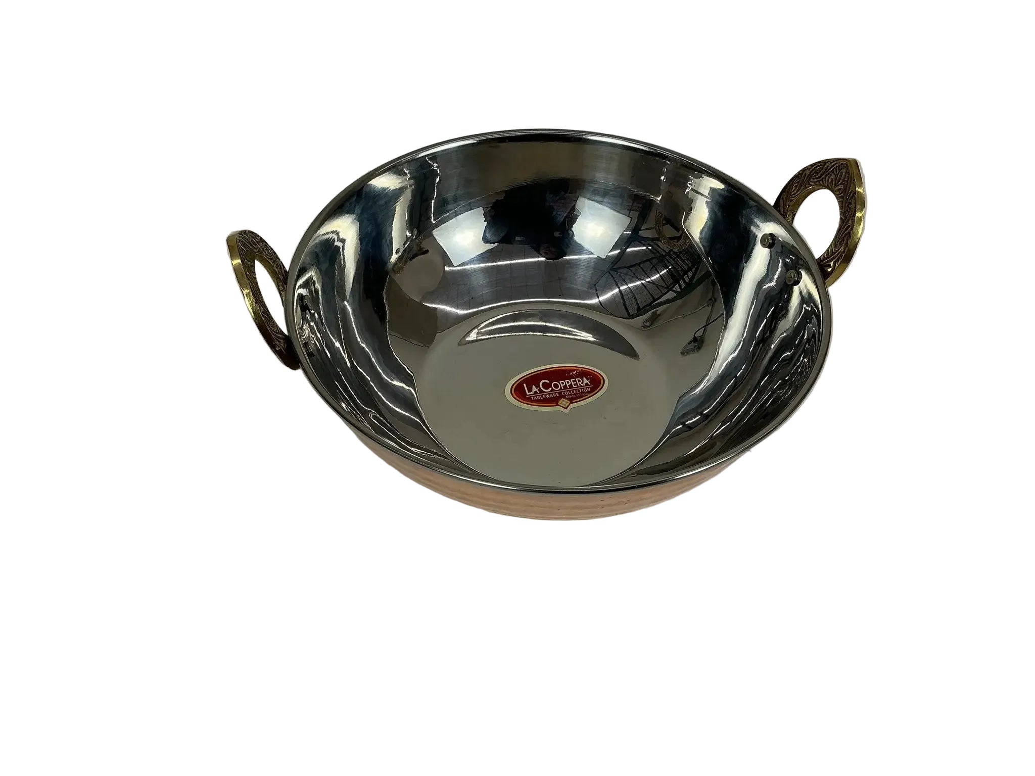 Hammered Stainless Steel and Copper Double Walled Serving Kadai by Nishi Enterprise Inc (hammered-stainless-steel-and-copper-double-walled-serving-kadai)