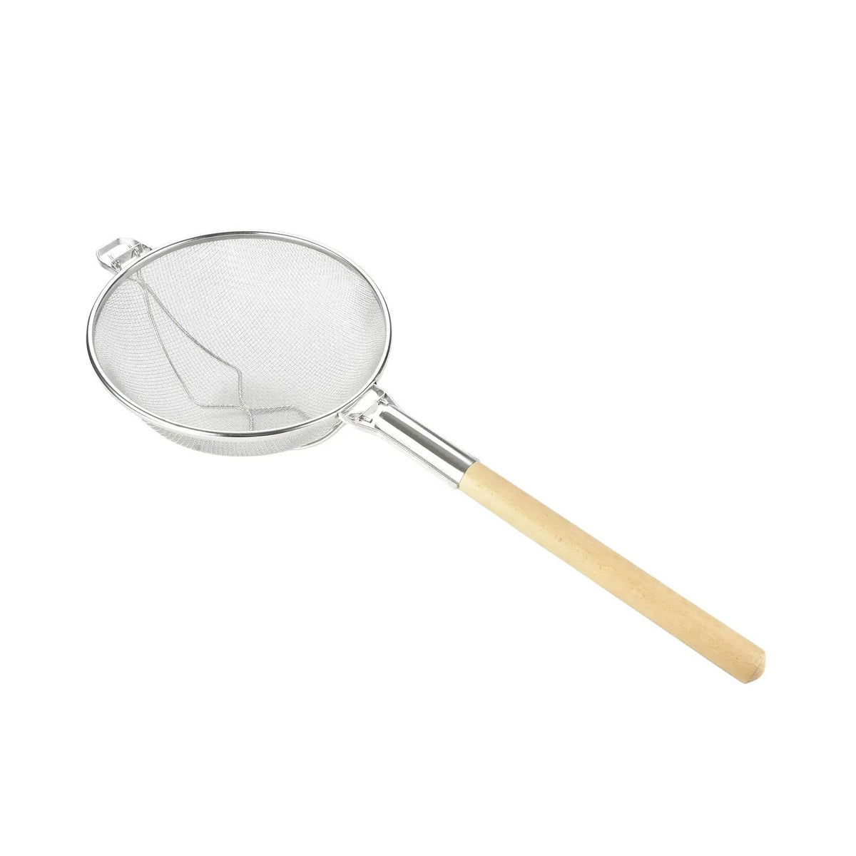 CAC China STRH-14D 14" Reinforced Double Mesh Stainless Steel Strainer with Wood Handle Product Image