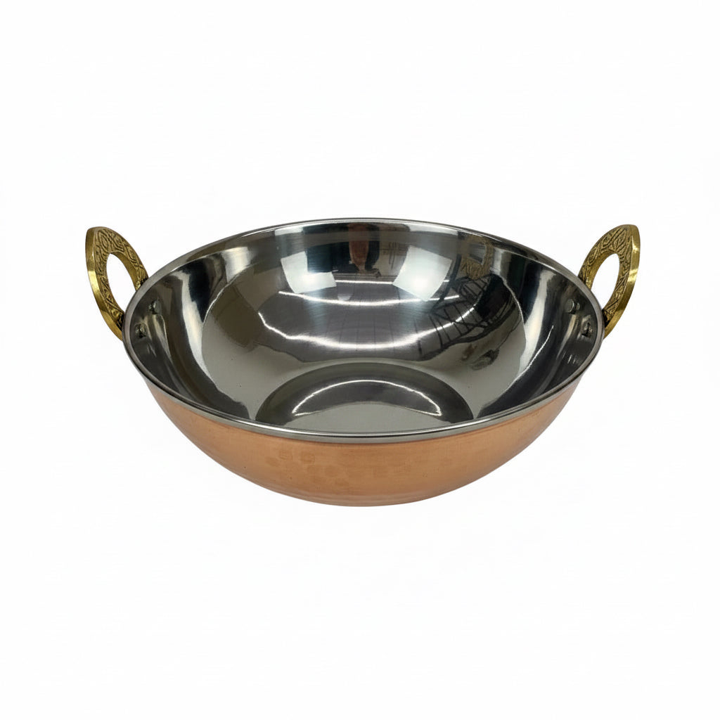 Hammered Stainless Steel and Copper Double Walled Serving Kadai by Nishi Enterprise Inc (hammered-stainless-steel-and-copper-double-walled-serving-kadai)