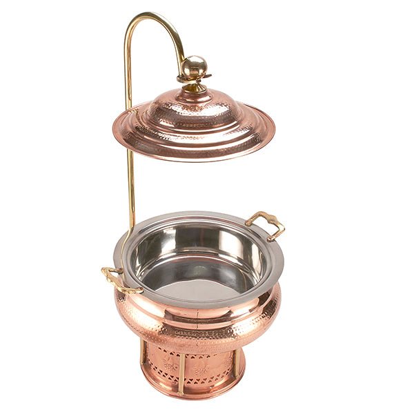 Copper Step Handi Bowl Chafing Dish with Brass Lid Holder - 7 Qt.