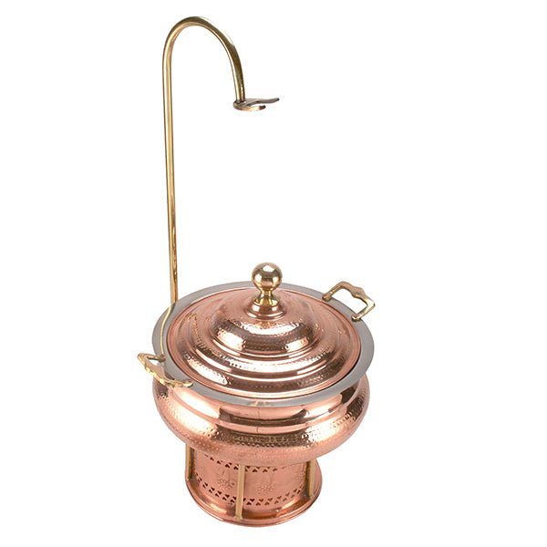 Copper Step Handi Bowl Chafing Dish with Brass Lid Holder 