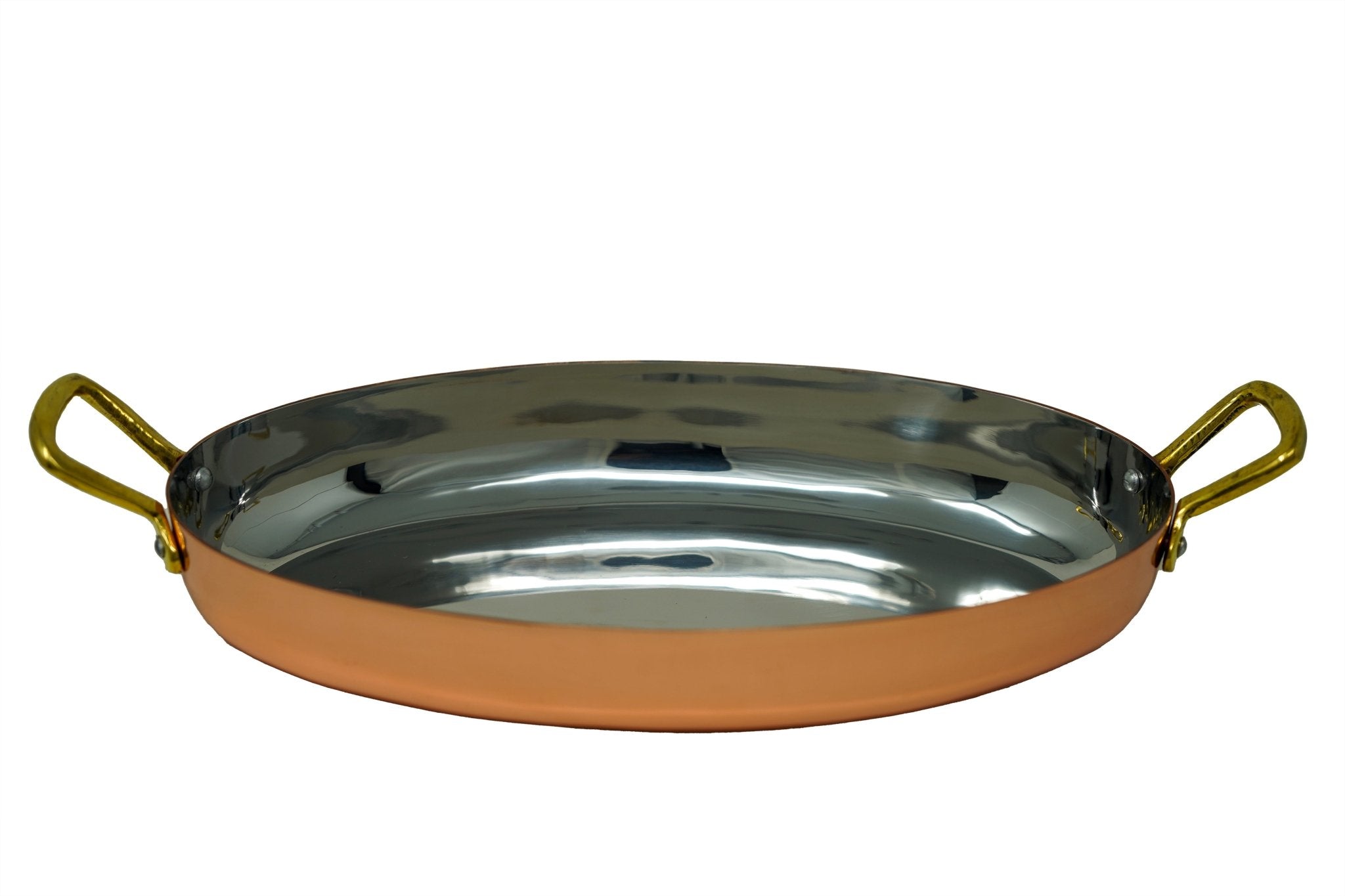 Stainless Steel Copper Oval Serving Dish with brass handles