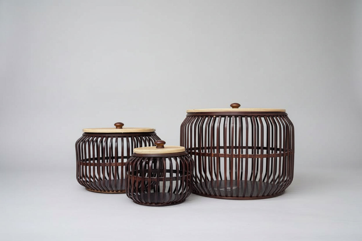 Dark Wooden Pani Puri Basket Set Product Image