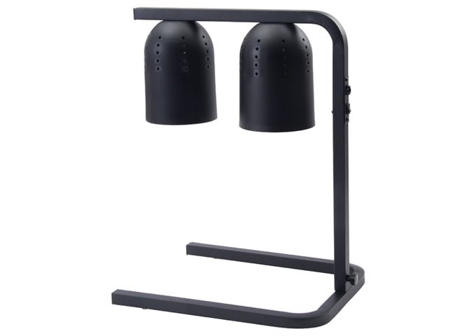 Electric Heat Lamp, Steel Base, Aluminum Light Hood, Two 250 W Bulbs, Black