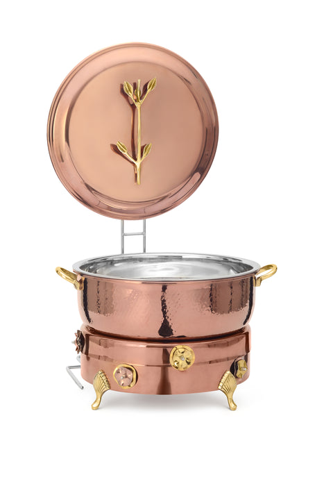 Stainless Steel Rose Gold Lift Off Round Bowl Chafing Dish with Lid Holder - 7 Qt.