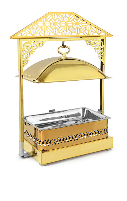 Stainless Steel Gold Rectangle Chafing Dish with Gold Stand - 9 Qt.
