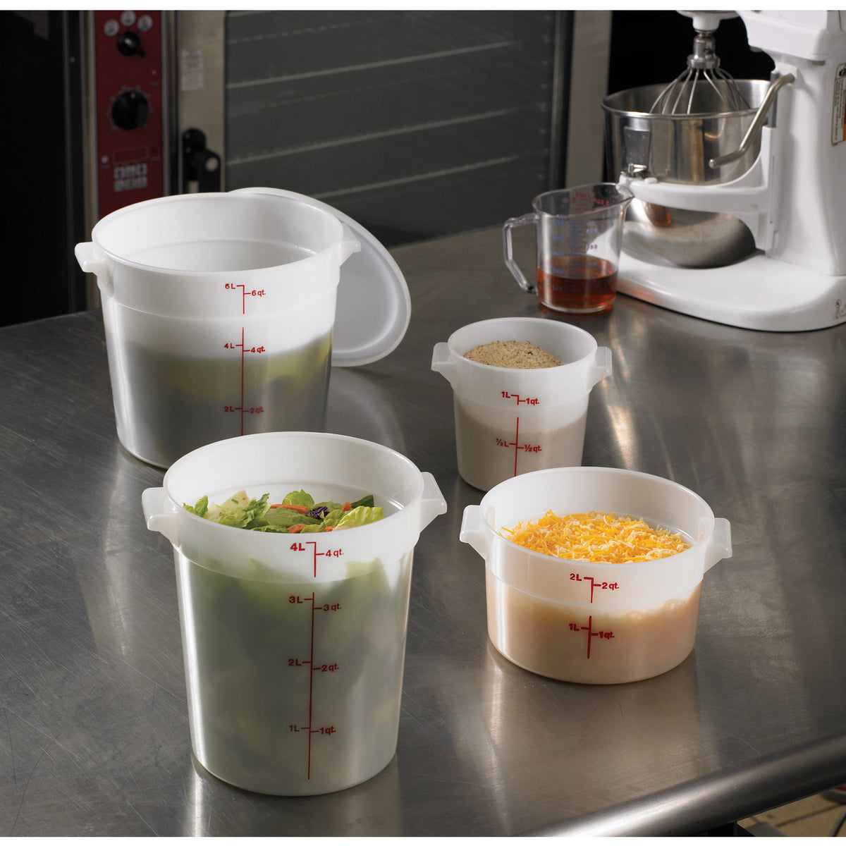 Cambro RFS4148 Poly CamRound Food Storage Container, 4 qt., White - White