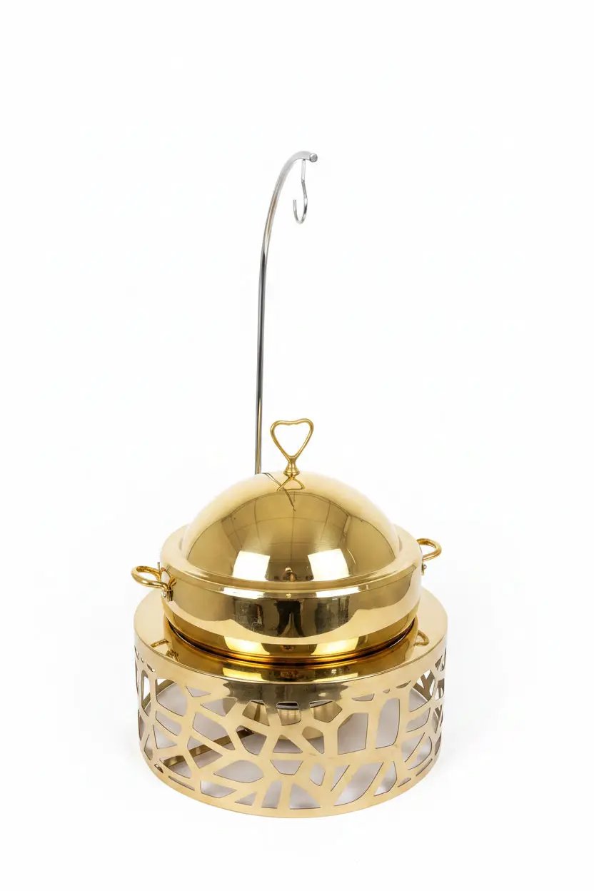 Golden Chafing Dish with Handle Other Angle Product Image