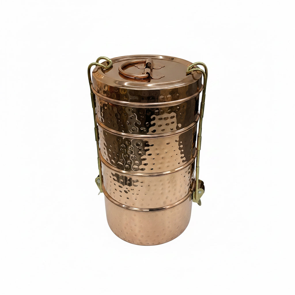 Hammered Copper Plated Stainless Steel 4 Tier Lunch Box/Tiffin Product Image