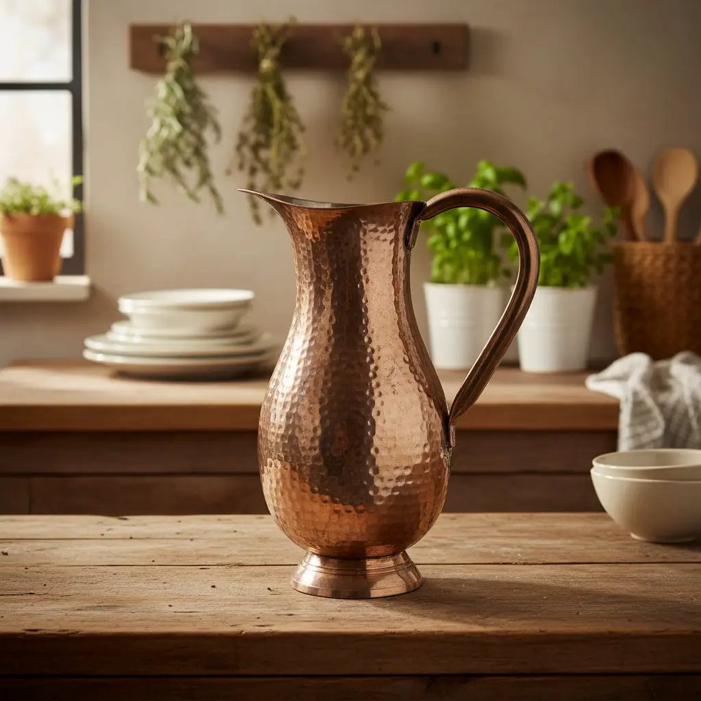 Hammered Copper Surahi Water Pitcher - 64 Oz. Image in Kitchen