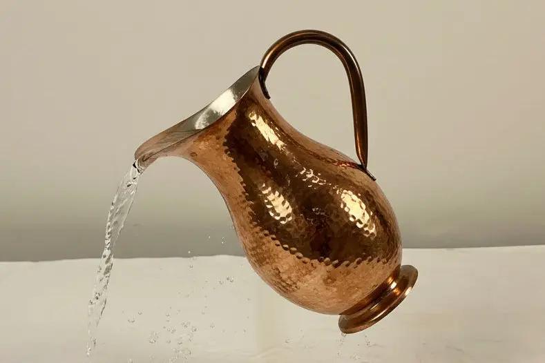 Hammered Copper Surahi Water Pitcher - 64 Oz. Pouring Water 