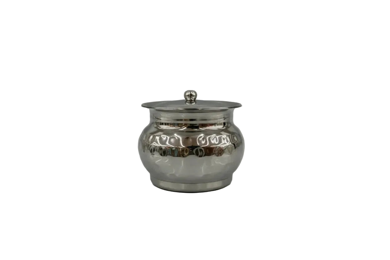 Hammered Stainless Steel Ghee Pot with Spoon and Lid Product Image