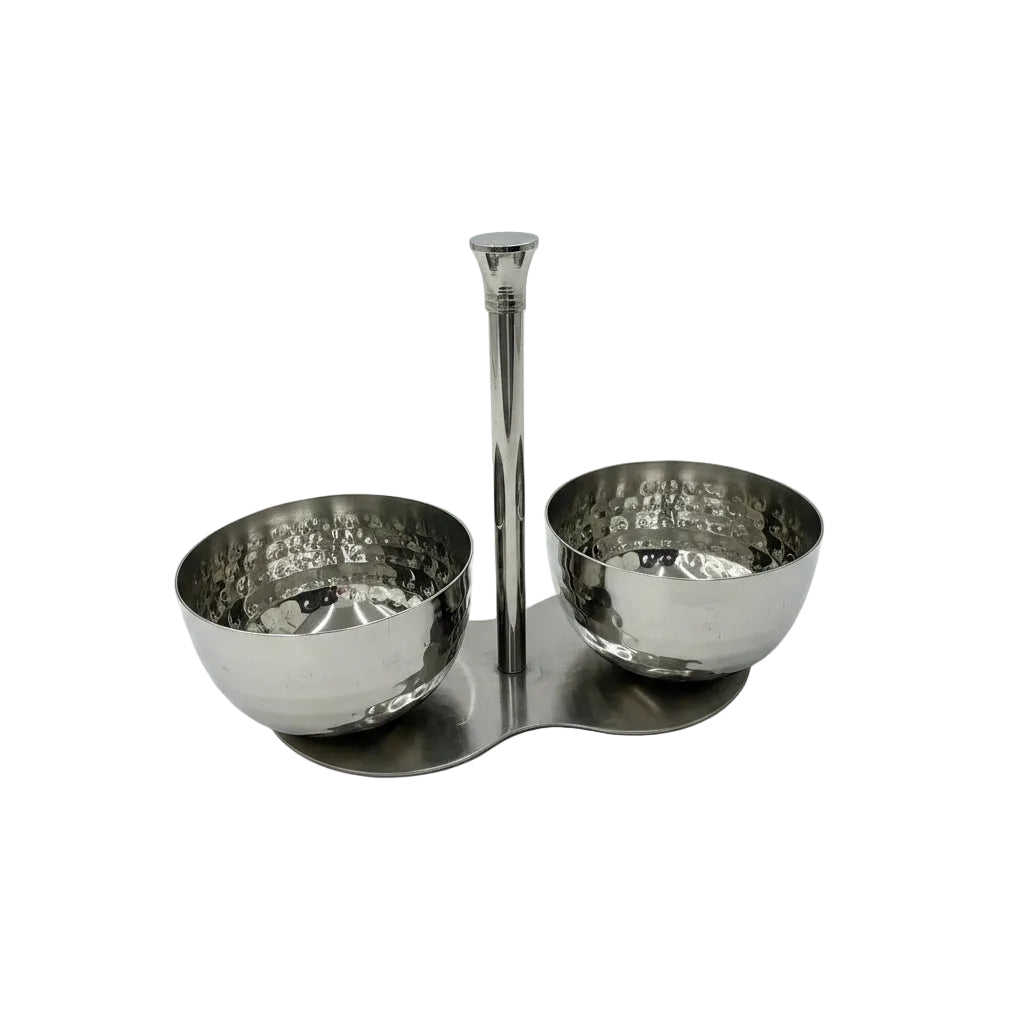 Hammered Stainless Steel Pickles Stand with 2 Bowls - 6oz Each Product Image